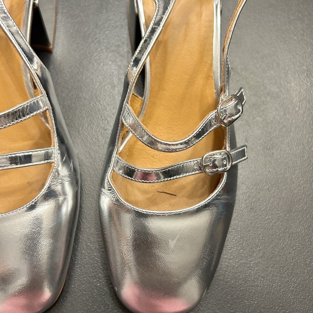 Sézane Paula Babies Mary Jane Slingback Pumps In Silver Patent Leather Size 39 - Picture 3 of 7